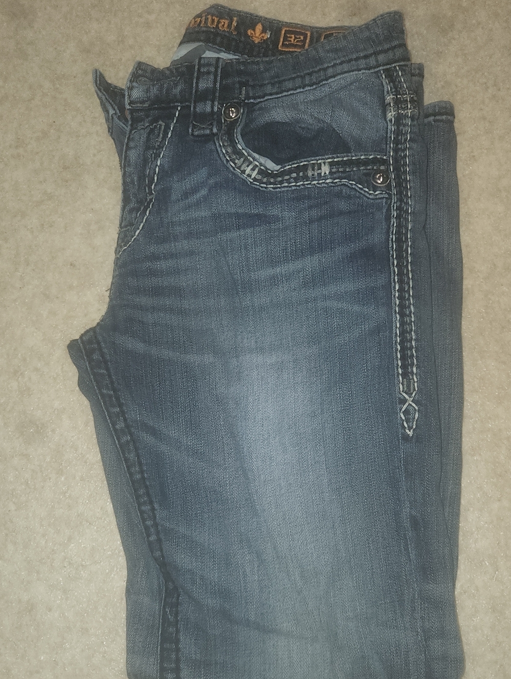 Rock Revival Blue Faded Denim Jeans with Contrast Trim